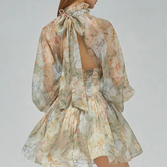 For Love & Lemons Women's O.P.T Floral Long Sleeve A-line Dress Size Medium - Picture 3 of 16